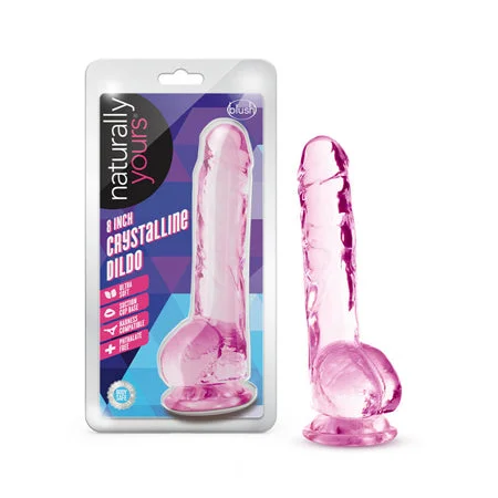 penis-surgery-studies-penis-confidence-boosters-Blush Naturally Yours Crystalline 8 in. Dildo with Balls & Suction Cup Rose