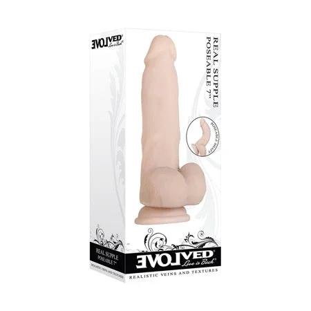 penis-confidence-techniques-penis-sensitivity-issues-Evolved Real Supple Poseable 7 in. Realistic Dildo With Balls Beige