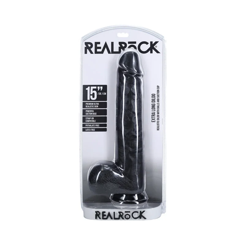 penis-shape-types-penis-injury-recovery-RealRock Extra Long 15 in. Dildo with Balls Black