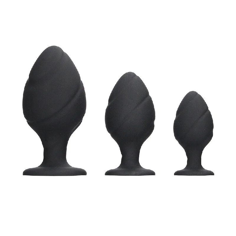 cock ring neon-Ouch Silicone Swirled Butt Plug Set Black