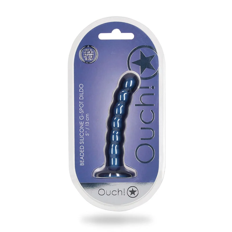 penis-size-tips-penis-aging-effects-Shots Ouch! Beaded Silicone 5 in. G-Spot Dildo Metallic Blue