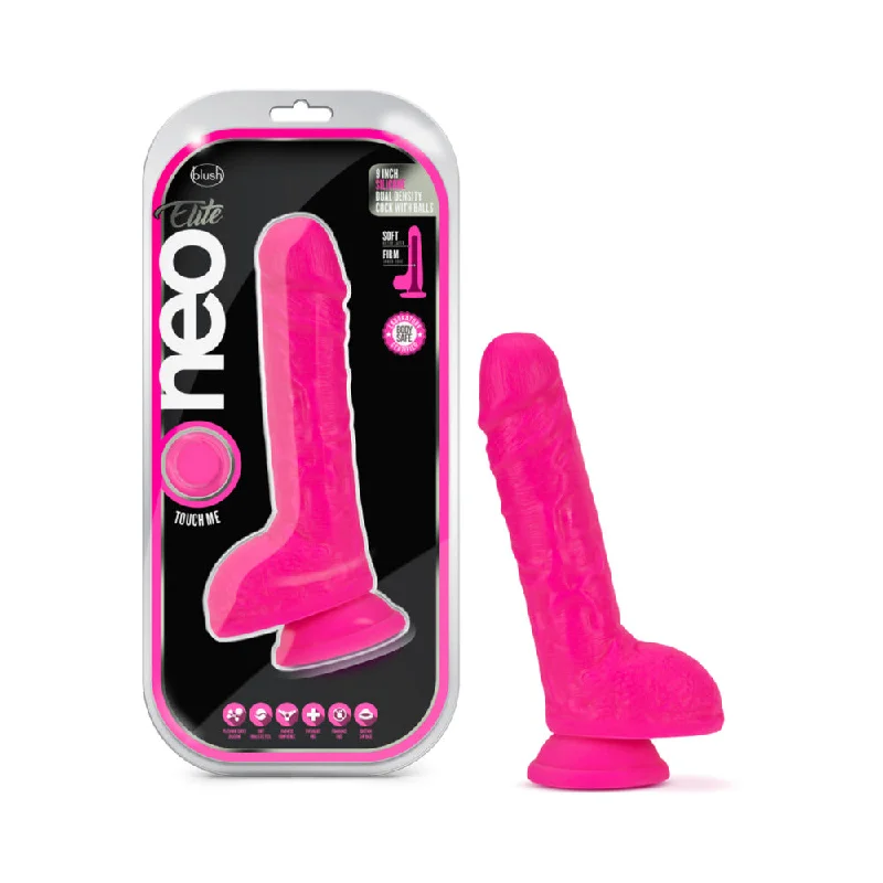 cock ring comparison-Neo Elite -9-inch Silicone Dual-density Cock - Neon Pink