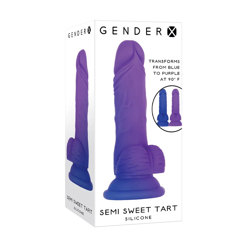 realistic vibrating dildo-Gender X Semi Sweet Tart Color-Changing 5.5 in. Realistic Silicone Dildo With Balls Blue/Purple