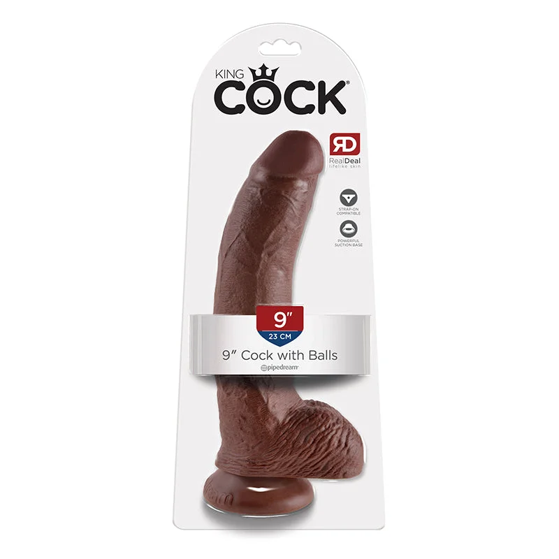 realistic dual dildo-King Cock 9 inches Cock Balls Brown Dildo