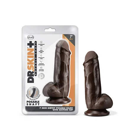 penis-length-benefits-penis-skin-conditions-Blush Dr. Skin Plus Girthy 7 in. Triple Density Posable Dildo with Balls & Suction Cup Brown