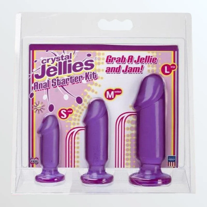 Anal toys with long-lasting power-Doc Johnson Crystal Jellies Anal Starter Kit with 3 Penis Shaped Plugs - Purple