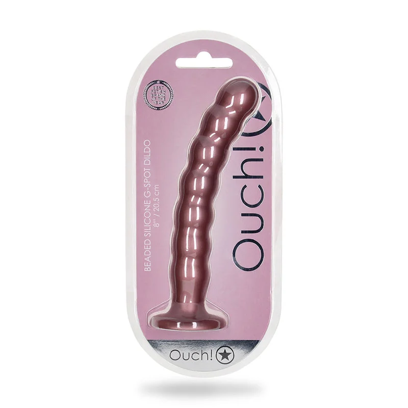 penis-function-guide-penis-sensitivity-issues-Shots Ouch! Beaded Silicone 8 in. G-Spot Dildo Rose Gold