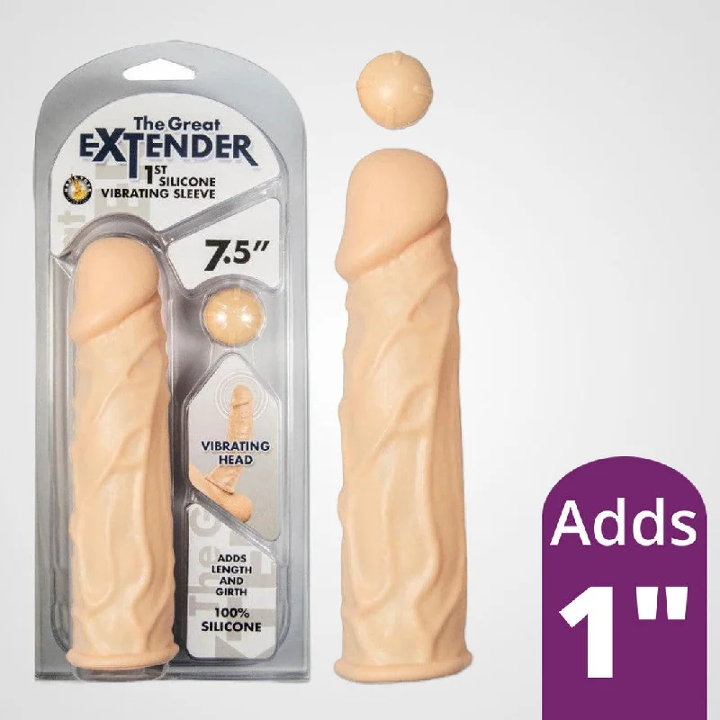 Anal toys with tapered end-The Great Extender 1st Vibrating Penis Sleeve 7.5" - White