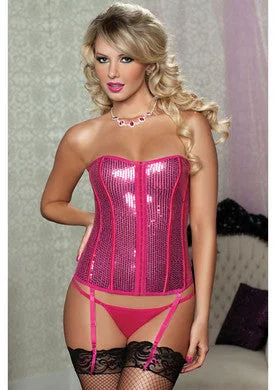 Sexy lingerie with rhinestones-Sparkle and Shine Sequin  Bustier Set - Pink - Small