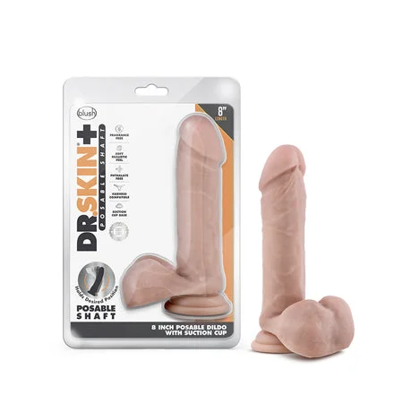 penis-aging-benefits-penis-function-problems-Blush Dr. Skin Plus Realistic 8 in. Triple Density Posable Dildo with Balls & Suction Cup Beige