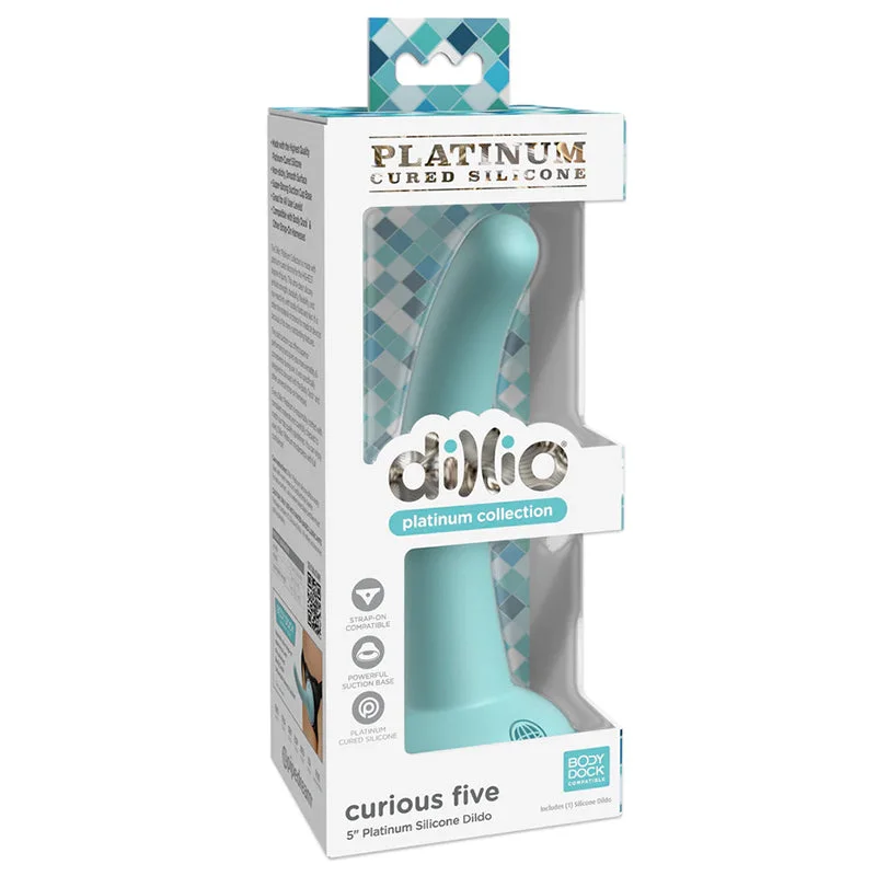 black dildo-Pipedream Dillio Platinum Collection Curious Five 5 in. Silicone Dildo Teal