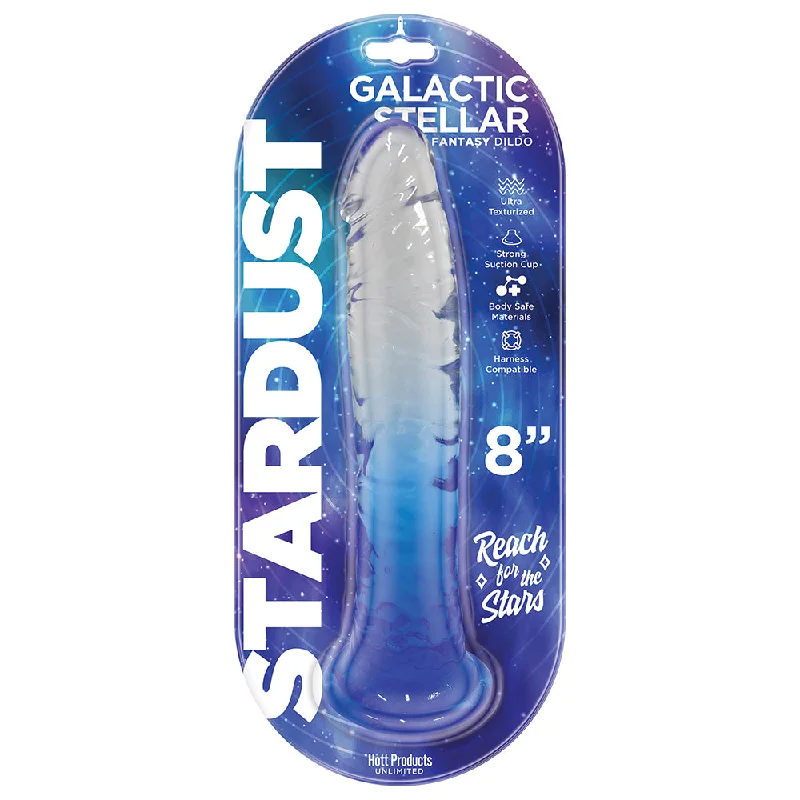 app-controlled dildo-Stardust Galactic Stellar Textured 8 In. Jelly Fantasy Dildo Crystal Blue