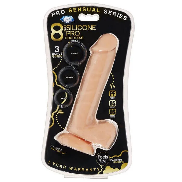 cock ring sensory-Pro Sensual Premium 8-Inch Silicone Dong with Bonus C-Rings | Realistic Feel and Versatile Pleasure