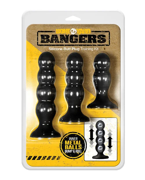 cock ring minimalist-Boneyard Bangers Silicone Butt Plug Training Kit - Black