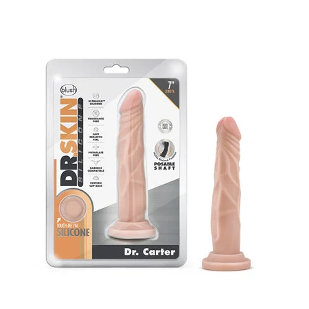 penis-growth-tips-penis-hygiene-advice-Blush Dr. Skin Silicone Dr. Carter Realistic 7 in. Posable Dildo with Suction Cup Beige