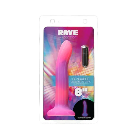 penis-confidence-advice-penis-hygiene-advice-Addiction Rave Bendable 8 in. Silicone Dildo Glow in the Dark Pink Purple