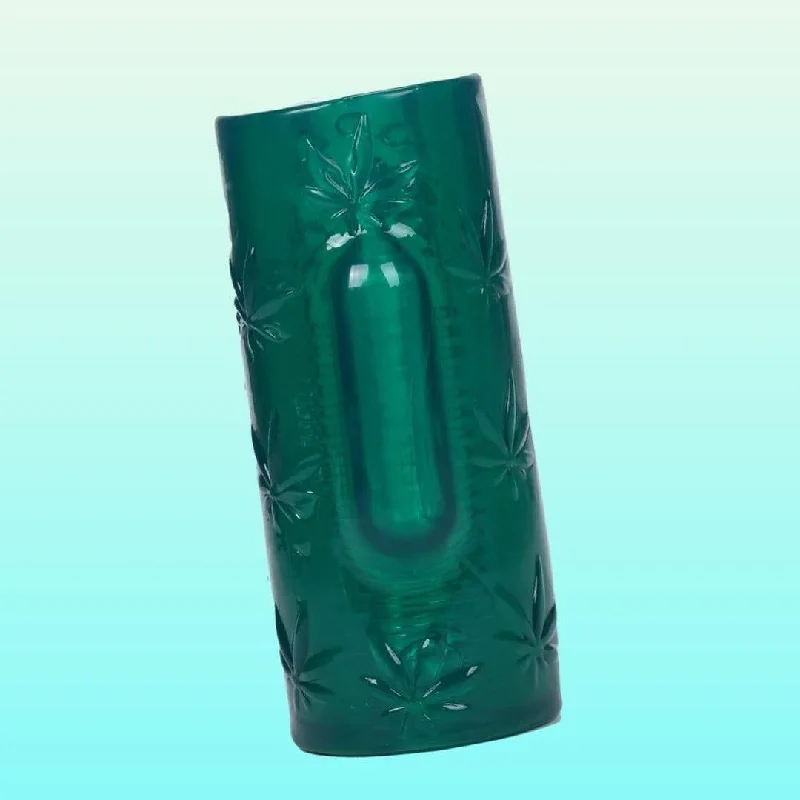 Anal toys with smooth base-Green 'Blaze' Cannabis Male Masturbator with Rechargeable Bullet