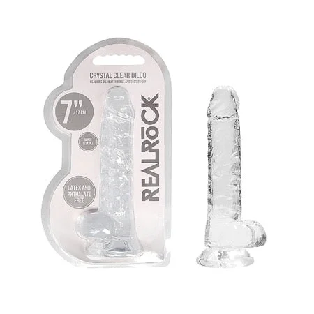 penis-girth-studies-penis-sensitivity-issues-RealRock Crystal Clear Realistic 7 in. Dildo With Balls and Suction Cup Clear