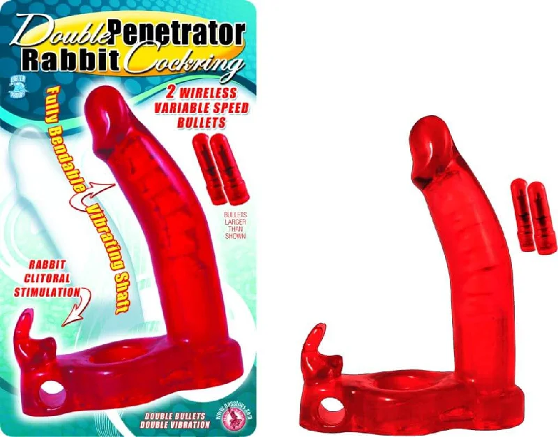 cock ring replacement-Double Penetrator Rabbit Cock Ring Red - Double the Pleasure, Double the Fun!