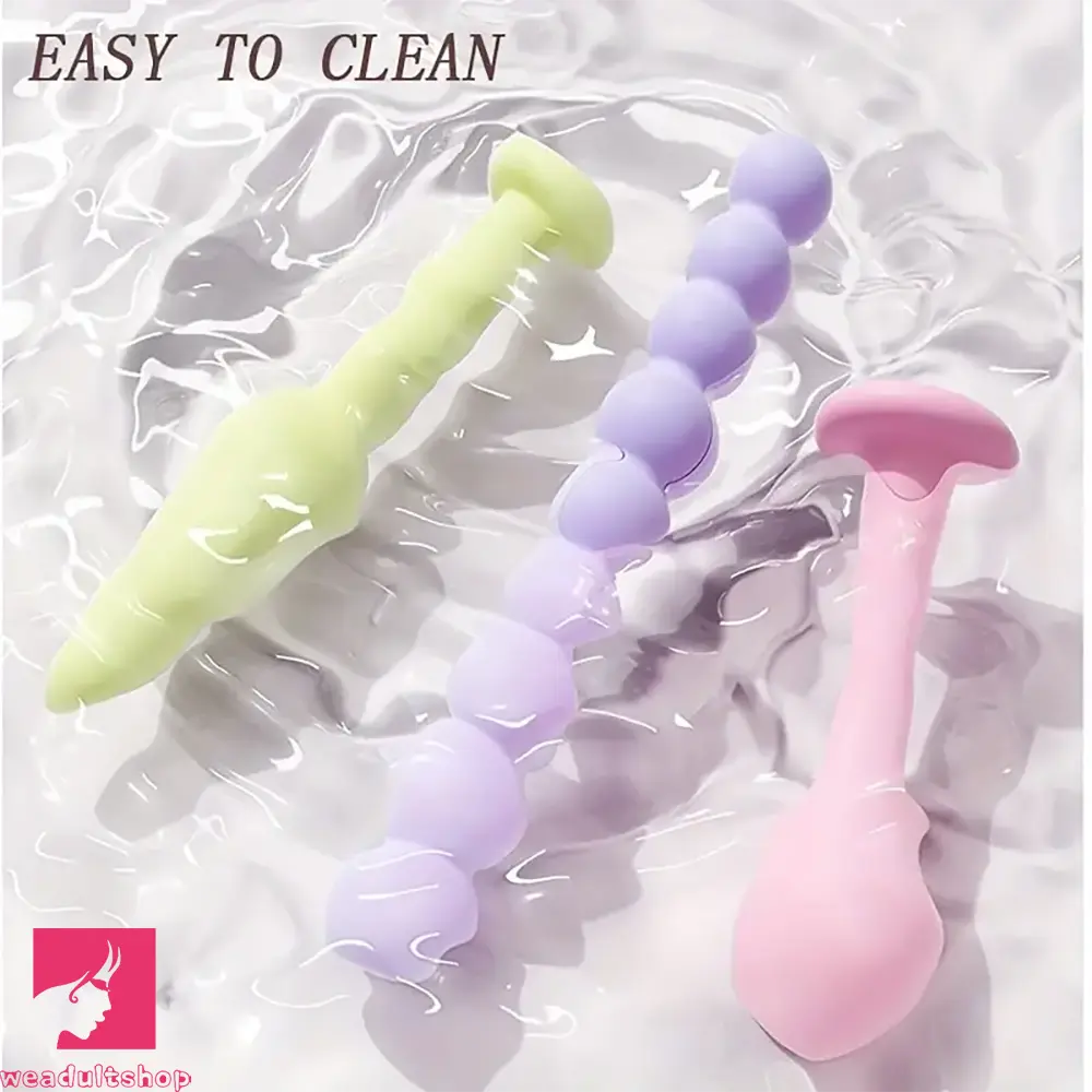 Anal toys with flexible finish-3.62in 4.57in 5.16in Small Anal Beads Soft Silicone Real Plug Dildo