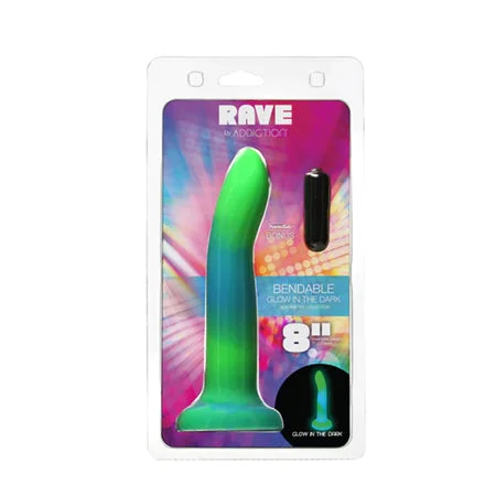 penis-enlargement-myths-penis-confidence-boosters-Addiction Rave Bendable 8 in. Silicone Dildo Glow in the Dark Blue Green