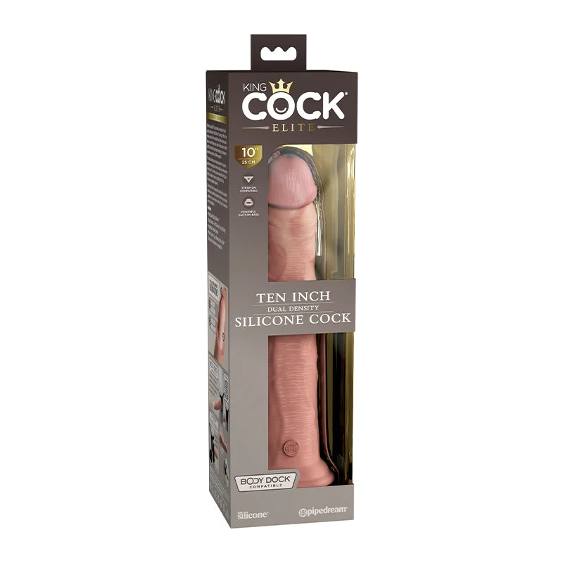 luxury silicone dildo-Pipedream King Cock Elite 10 in. Dual Density Silicone Cock Realistic Dildo With Suction Cup Beige