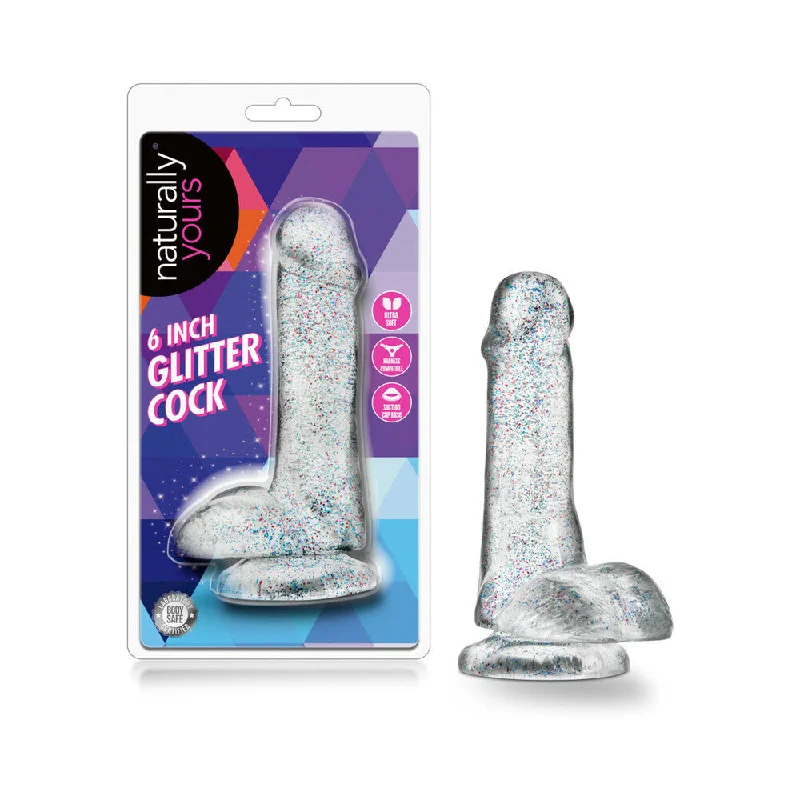 cock ring wave-Naturally Yours - 6" Glitter Cock - Sparkling Clear