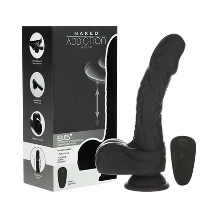 penis-surgery-techniques-penis-girth-exercises-Naked Addiction Noir 8.6 in. Rotating and Thrusting Vibrating Dildo with Remote