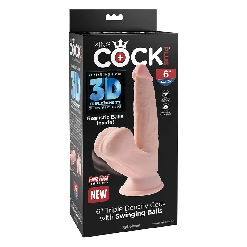 tentacle silicone dildo-Pipedream King Cock Plus 6 in. Triple Density Cock With Swinging Balls Realistic Suction Cup Dildo Beige