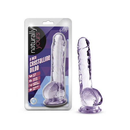 penis-extension-studies-penis-hygiene-advice-Blush Naturally Yours Crystalline 8 in. Dildo with Balls & Suction Cup Amethyst