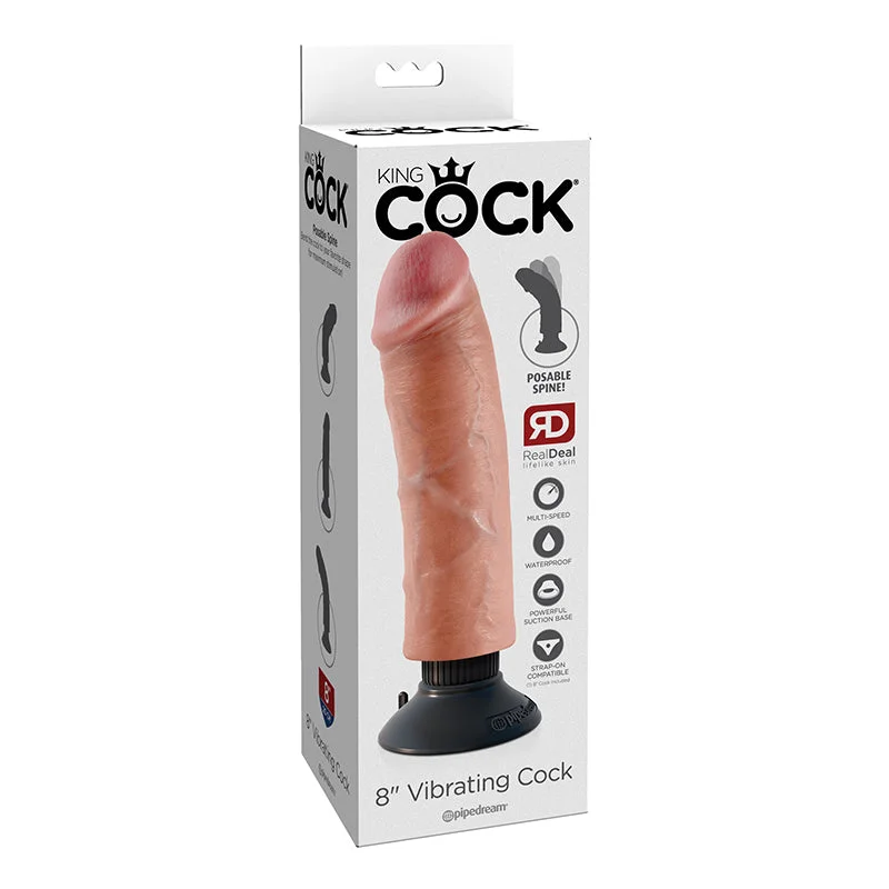 silicone no-base dildo-King Cock 8 inches Vibrating Dildo Beige