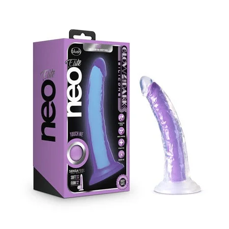 penis-performance-tools-penis-care-products-Blush Neo Elite Glow in the Dark Light 7 in. Silicone Dual-Density Dildo Neon Purple