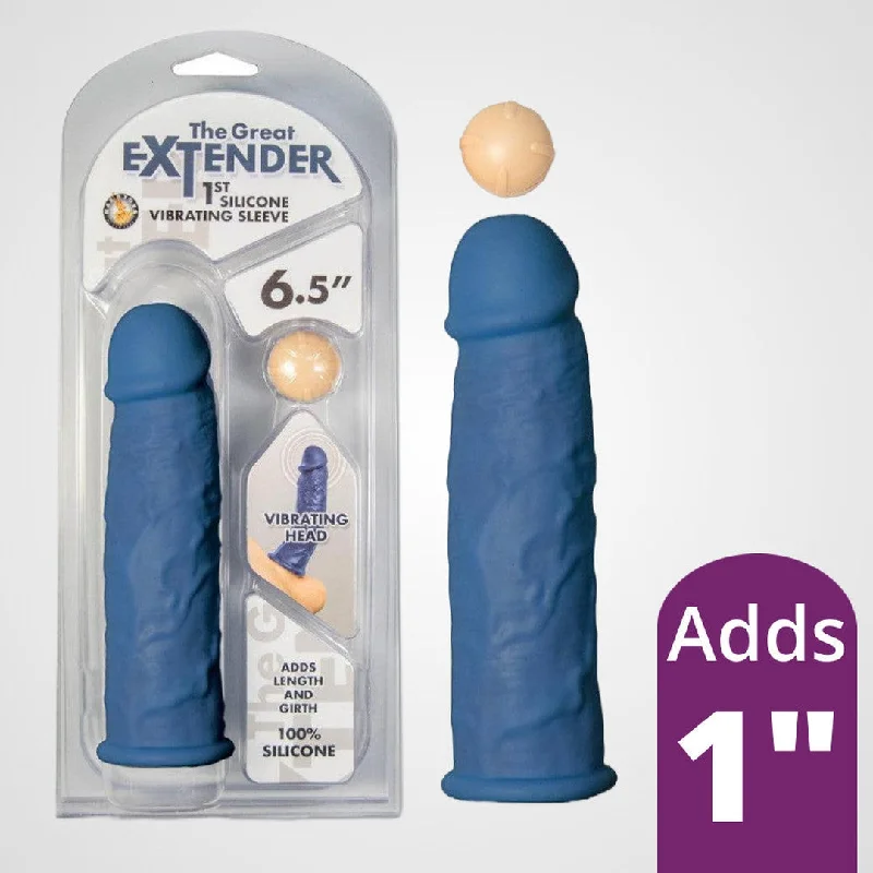 Anal toys for dual stimulation-The Great Extender 1st Vibrating Penis Sleeve 6.5" - Blue