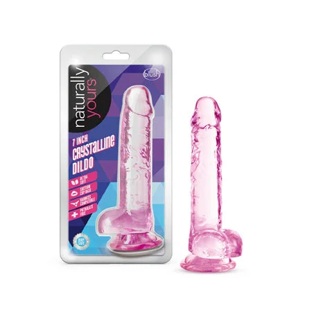 penis-enhancement-studies-penis-enlargement-methods-Blush Naturally Yours Crystalline 7 in. Dildo with Balls & Suction Cup Rose