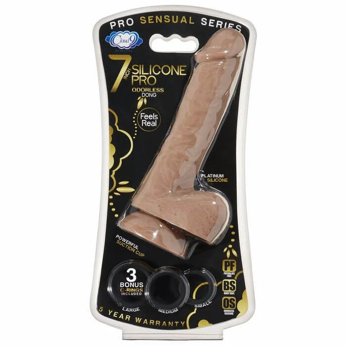 cock ring color options-Cloud 9 Pro Sensual 7 Premium Silicone Dong with C Rings Tan