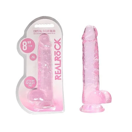 penis-length-studies-penis-blood-flow-RealRock Crystal Clear Realistic 8 in. Dildo With Balls and Suction Cup Pink