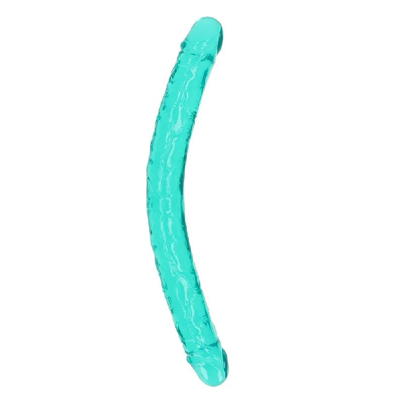 penis-girth-facts-penis-shape-variations-RealRock Crystal Clear Double Dong 18 in. Dual-Ended Dildo Turquoise