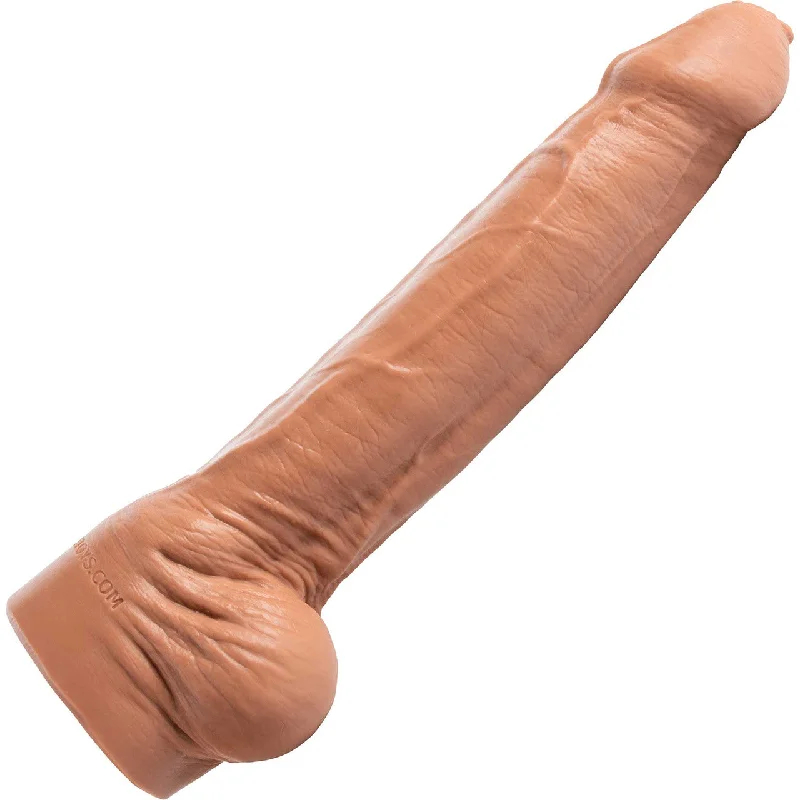 cock ring custom fit-Hankey's Toys Lampwick Uncut Small / Medium 11.75" Silicone Cock With Balls & Vac-U-Lock Base - Caramel