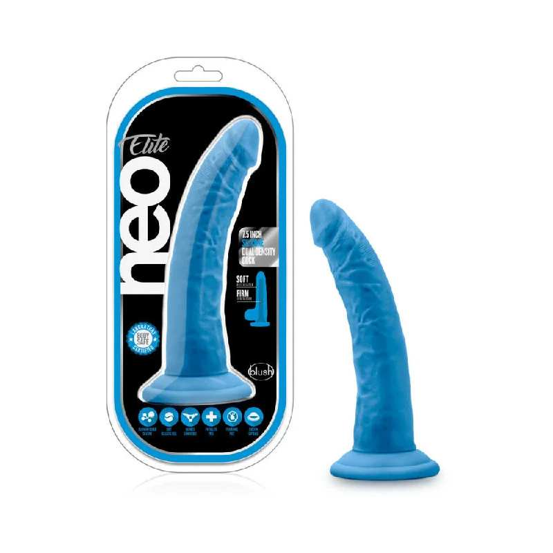 cock ring mid range-Neo Elite - 7.5in Silicone Dual Density Cock - Neon Blue