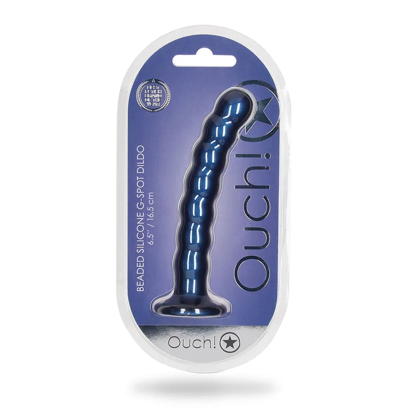 penis-aging-guide-penis-natural-remedies-Shots Ouch! Beaded Silicone 6.5 in. G-Spot Dildo Metallic Blue