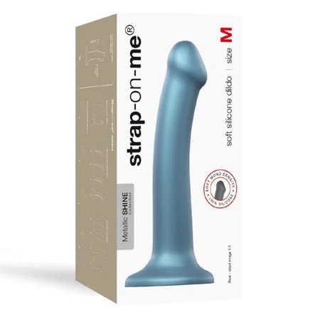 penis-shape-techniques-penis-growth-techniques-Strap-On-Me Metallic Shine Collection Soft Single-Density Silicone Dildo Duck Blue M