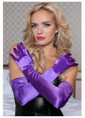 Sexy lingerie nightwear-Satin Opera Gloves - Purple