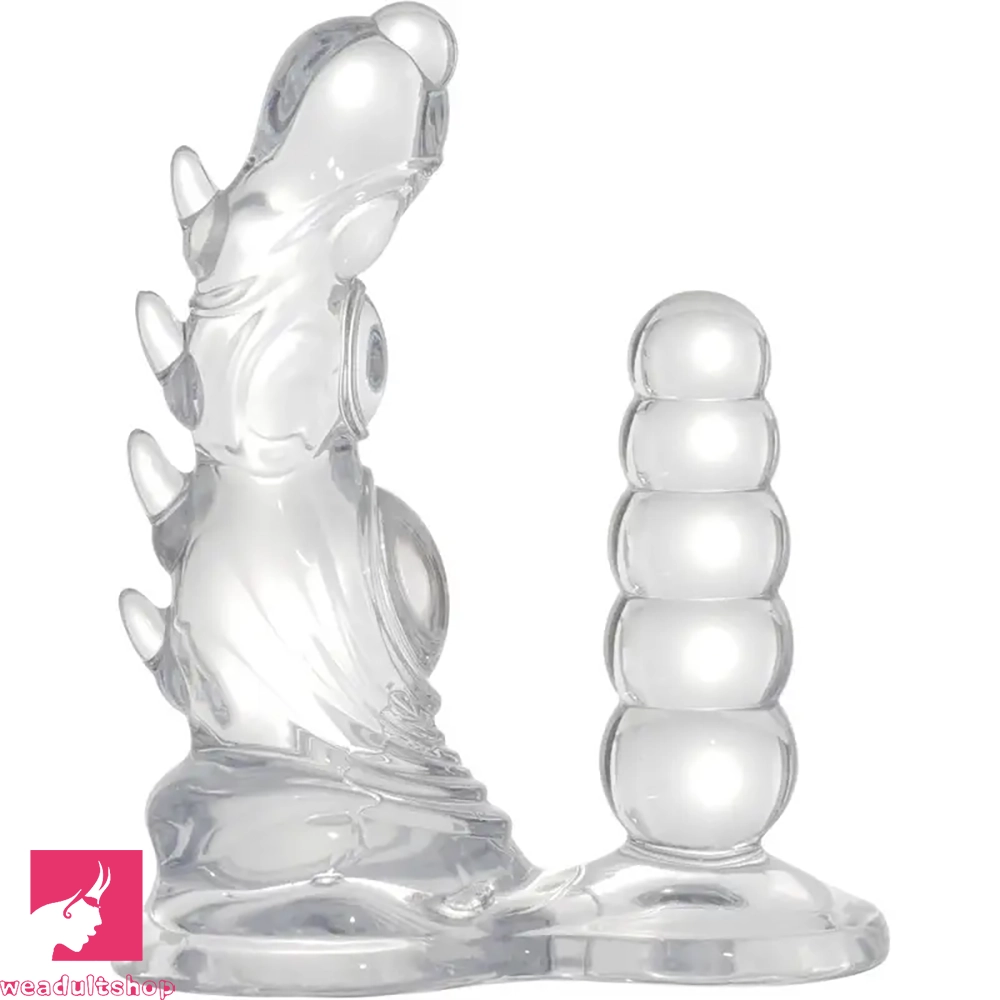 Anal toys with bold tip-7.48in TPE Dual Heads Clear Knot Monster Spiked Dildo With Anal Beads