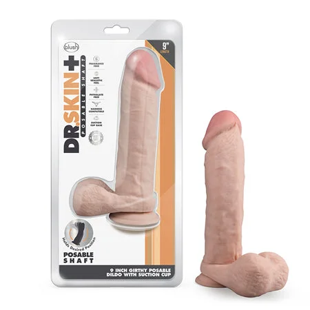 penis-confidence-benefits-penis-natural-remedies-Blush Dr. Skin Plus Thick 9 in. Triple Density Posable Dildo with Balls & Suction Cup Beige