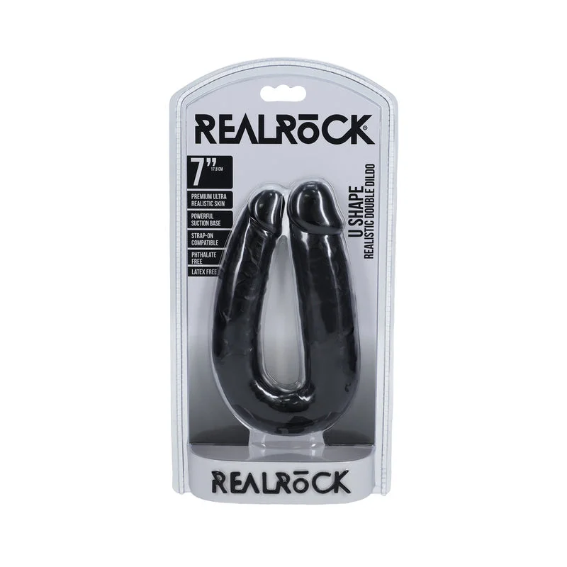 penis-girth-techniques-penis-enhancement-pills-RealRock 7 in. U-Shaped Double Dildo Black