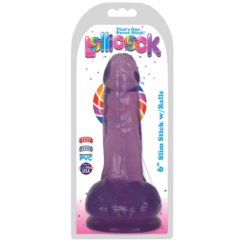 cock ring narrow-Lollicock Slim Stick W/balls 6in Grape Ice