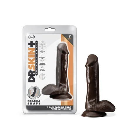 penis-shape-benefits-penis-anatomy-facts-Blush Dr. Skin Plus Realistic 6 in. Triple Density Posable Dildo with Balls & Suction Cup Brown