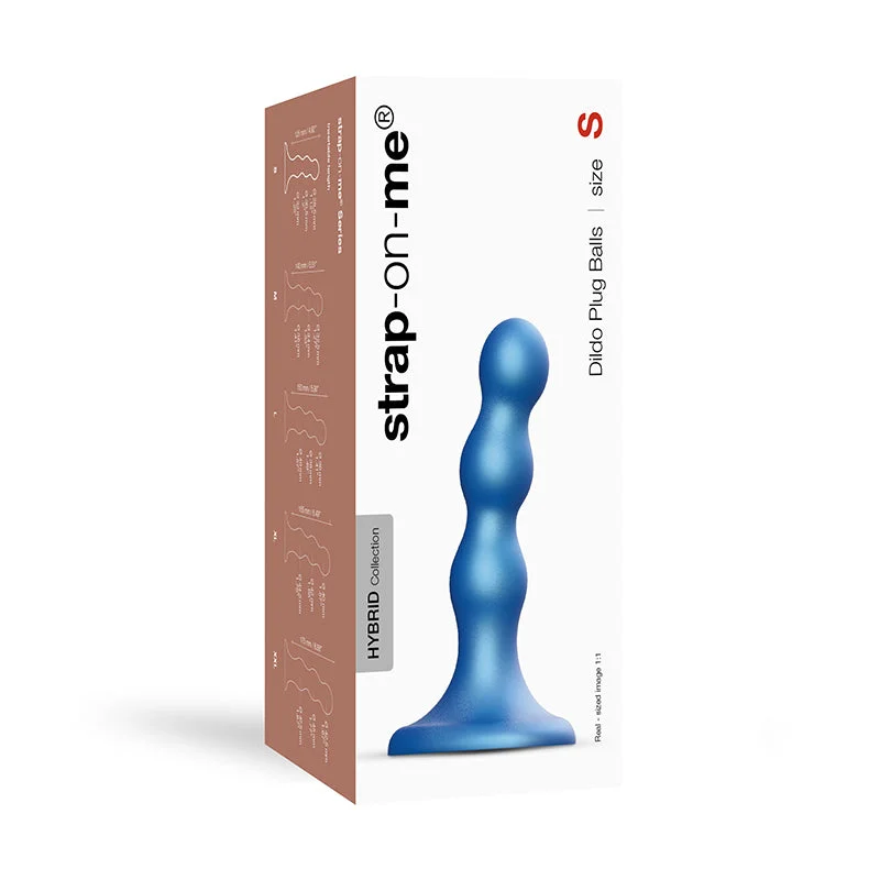 single-speed glass dildo-Strap-On-Me Hybrid Collection Silicone Dildo Plug Balls Metallic Blue S