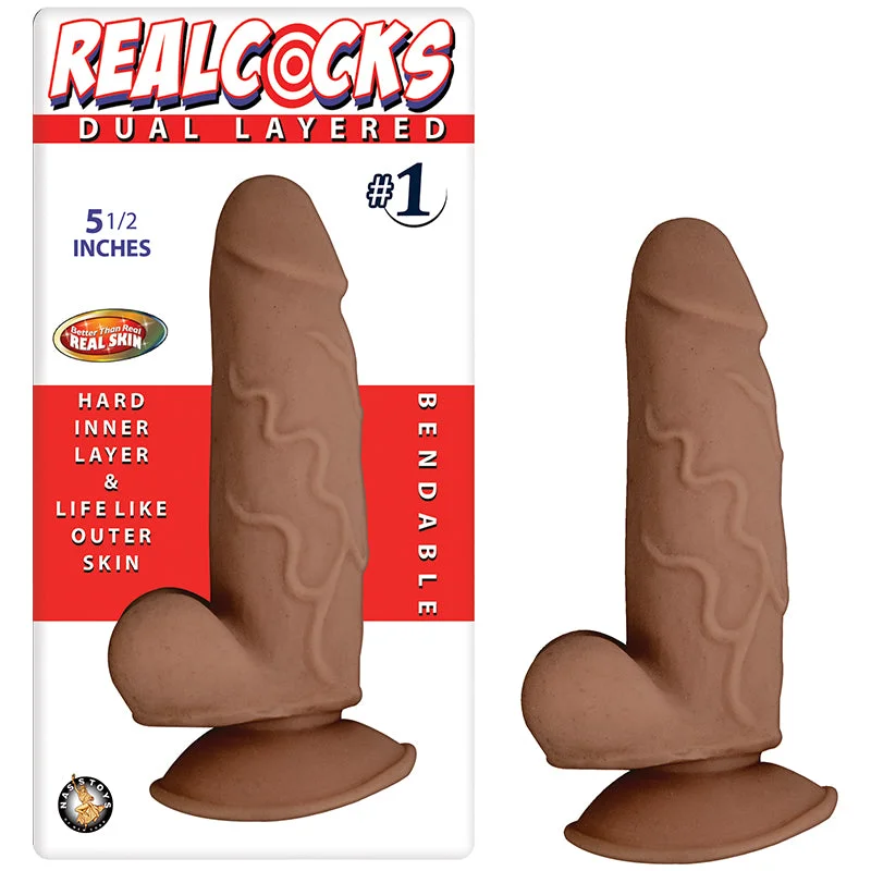 pointed dildo-Real Cocks Dual Layered #1 Brown 5.5 inches Dildo