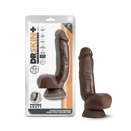 penis-performance-benefits-penis-shape-variations-Blush Dr. Skin Plus Thick 8 in. Triple Density Posable Dildo with Balls & Suction Cup Brown